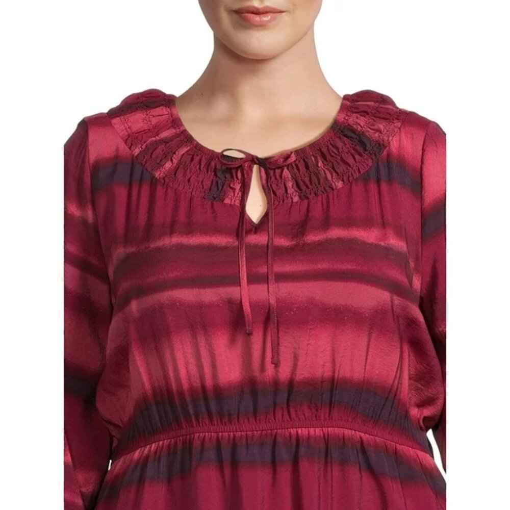 Terra & Sky Women's Plus Size 1X, 2X, 3X, 4X Tiered Peasant Midi Stripe Dress - Picture 4 of 10